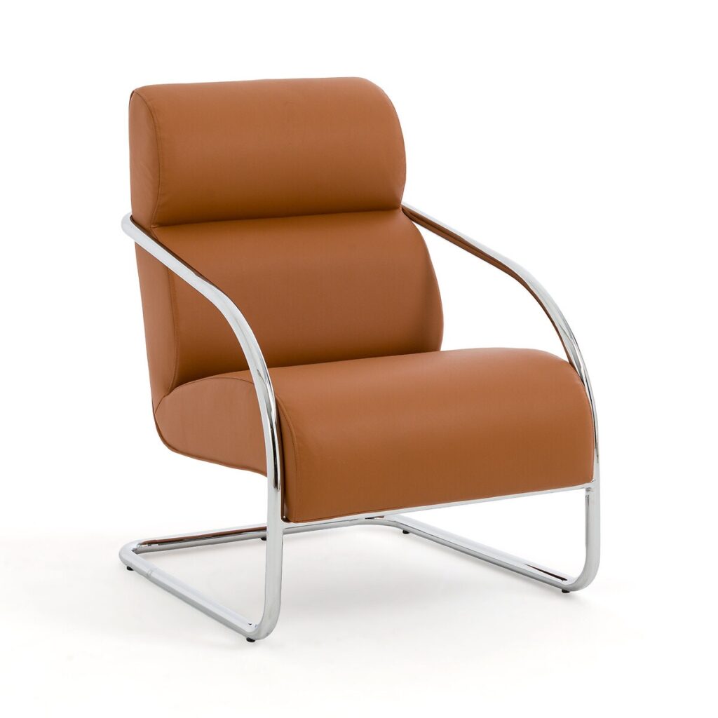 fauteuil décoration années 80 chrome cuir cognac