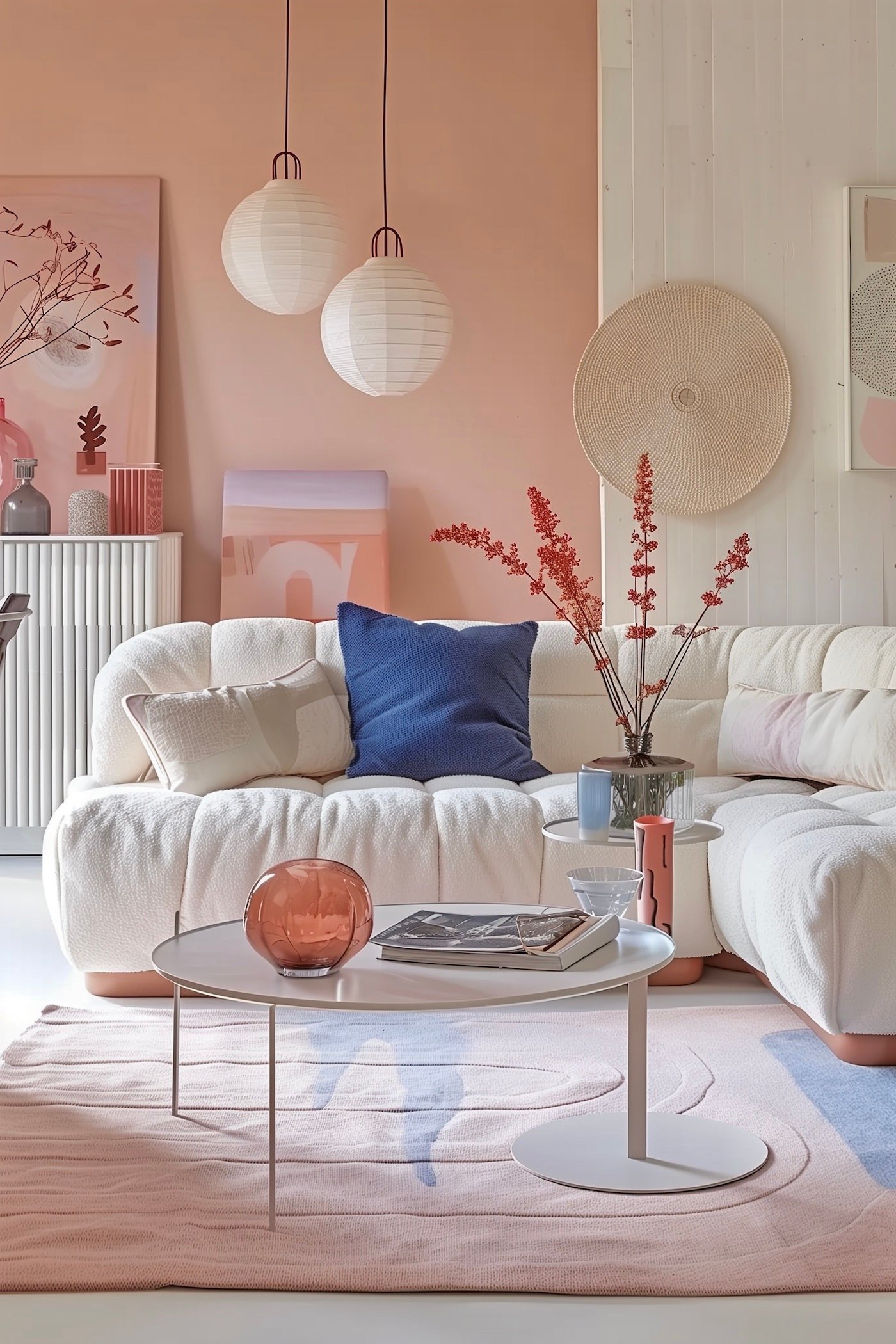 salon rose bleu pastel déco boudoir