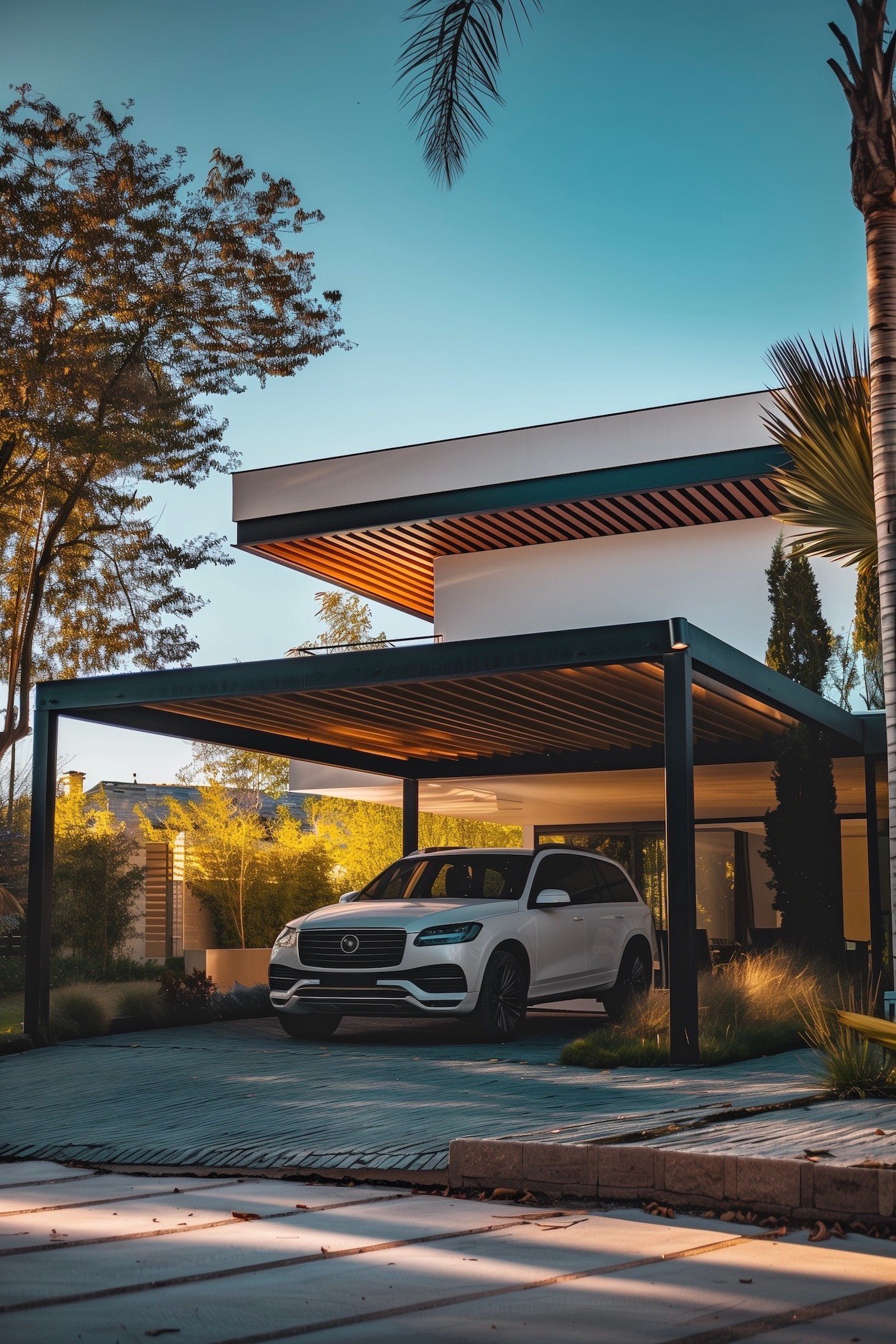 abri de voiture pergola aluminum bois maison moderne