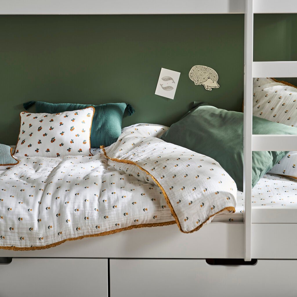 chambre fille housse couette gaze coton fleur