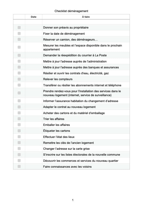 Checklist déménagement démarches listes choses à faire - blog déco