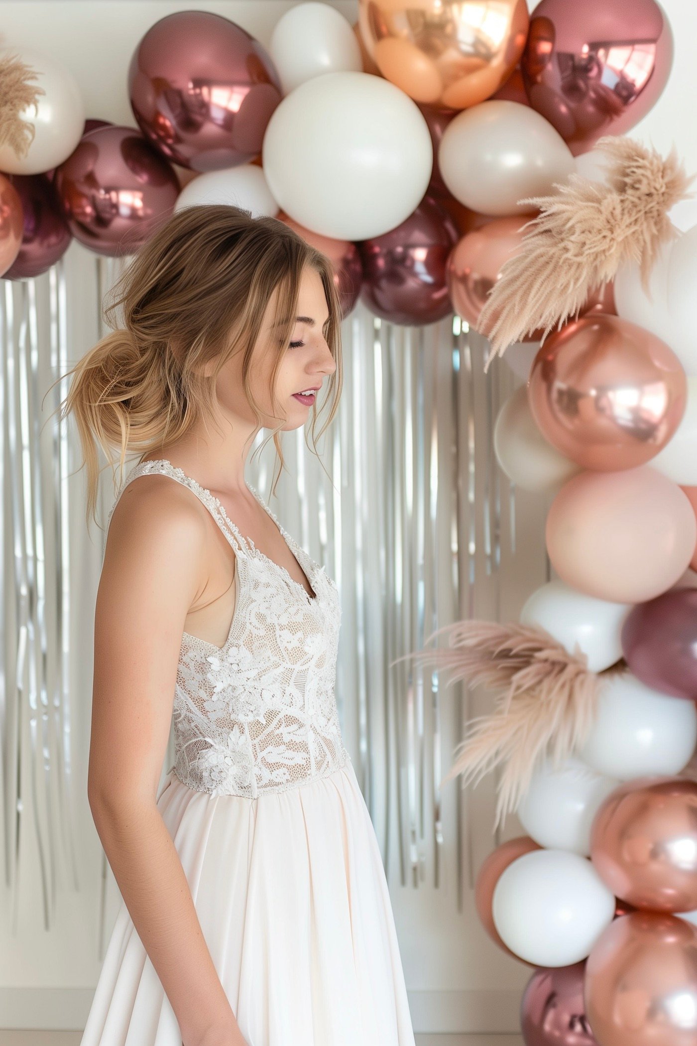 déco murale photocall mariée ballon bronze rose gold