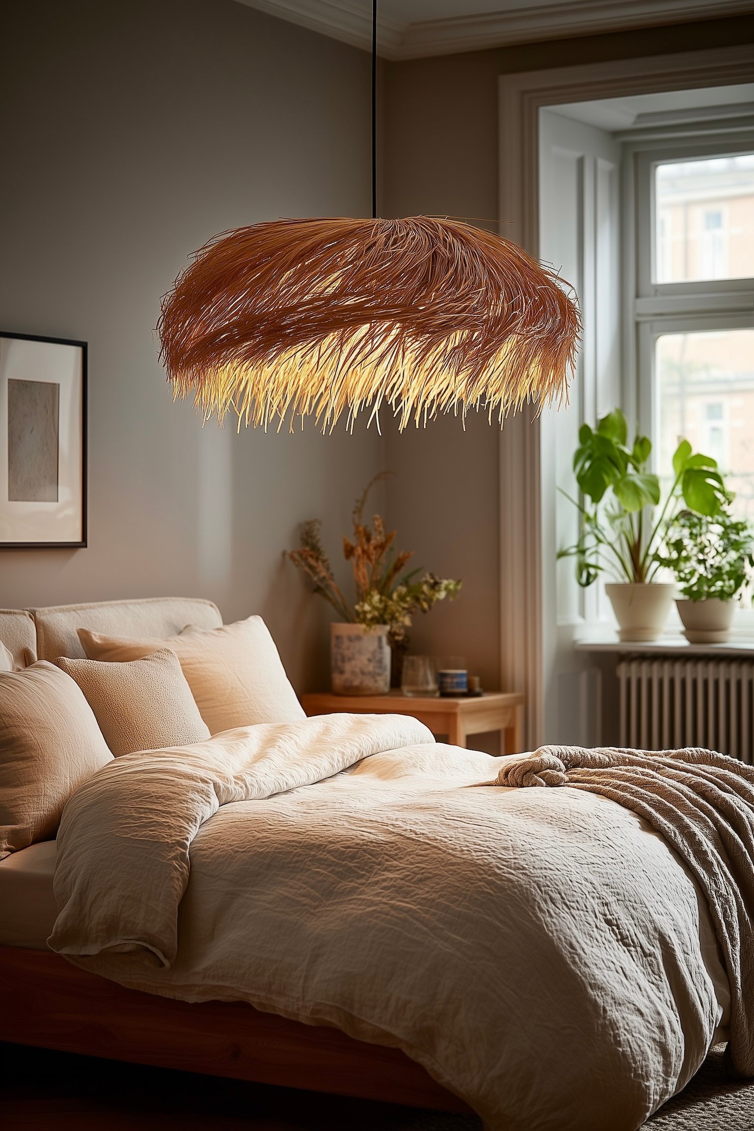 idée décoration suspension plafonnier branches bambou séchées