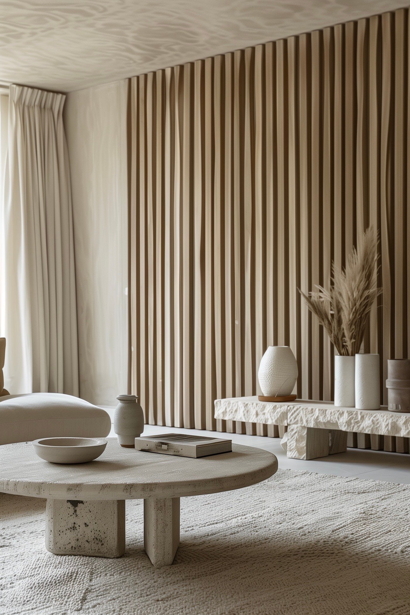 table basse travertin ronde banc pierre brute naturelle