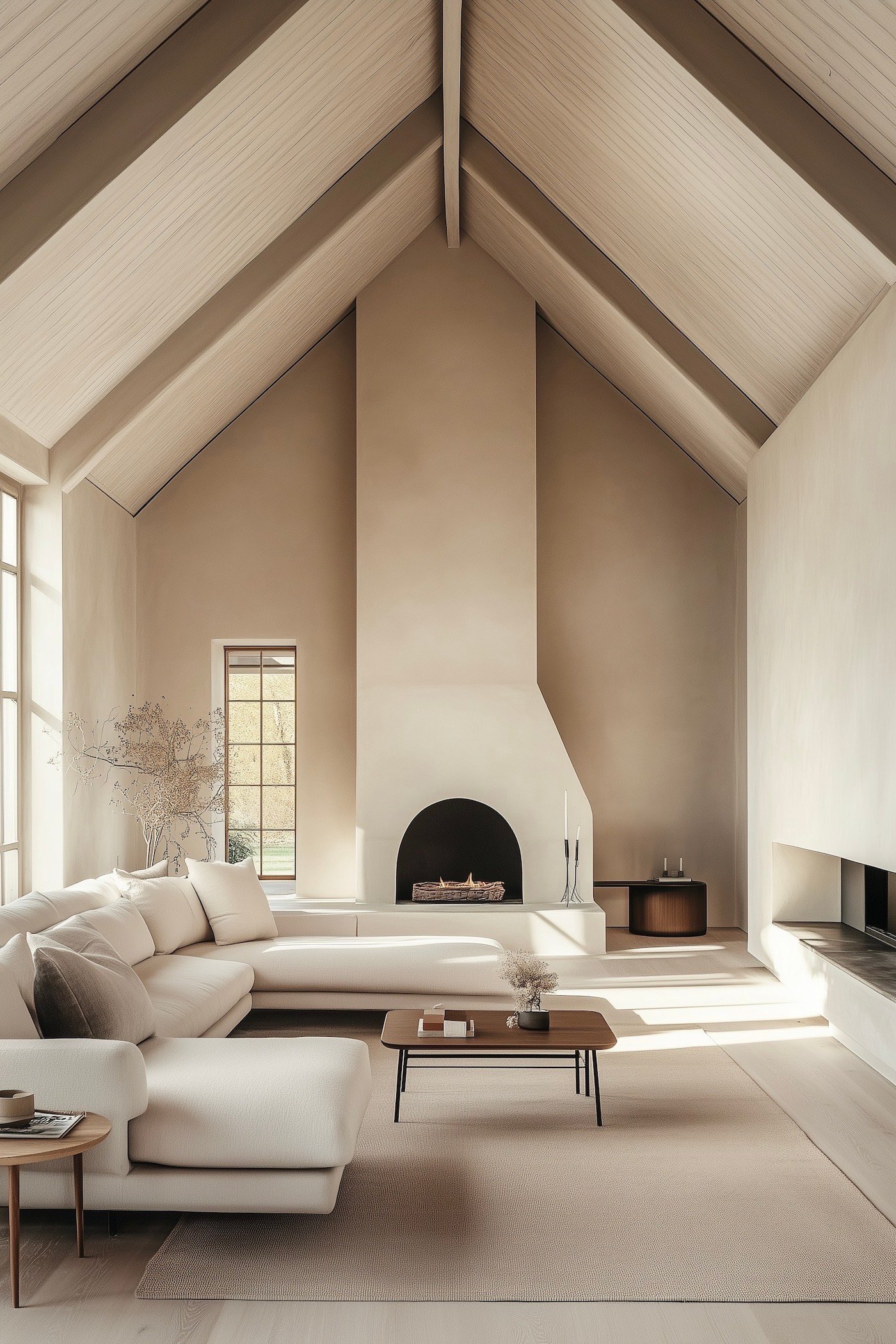 décoration plafond cathédrale chalet moderne bois beige