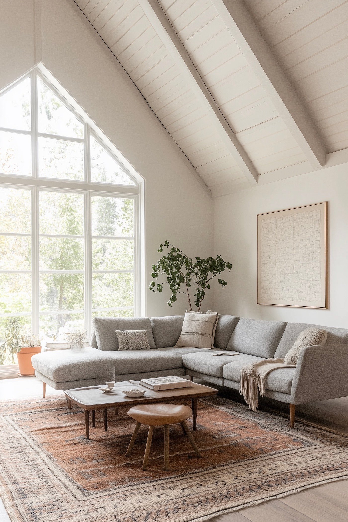 séjour toit cathédrale aménagement décoration chaleureuse