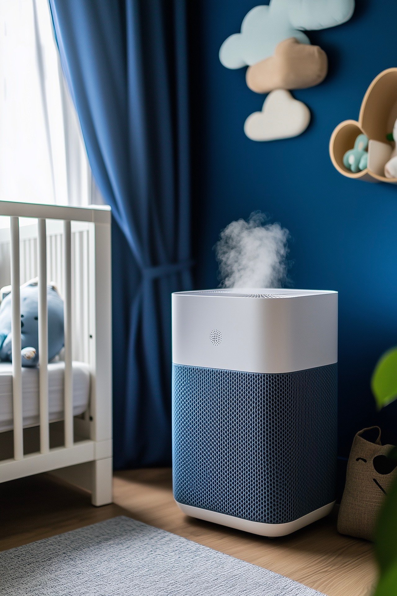 décoration bébé nurserie blanche bleu marine mur peinture