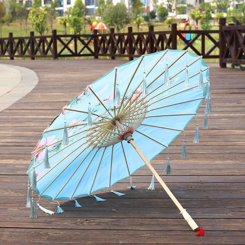 ombrelle wagasa bleu clair motif cerisier en fleurs