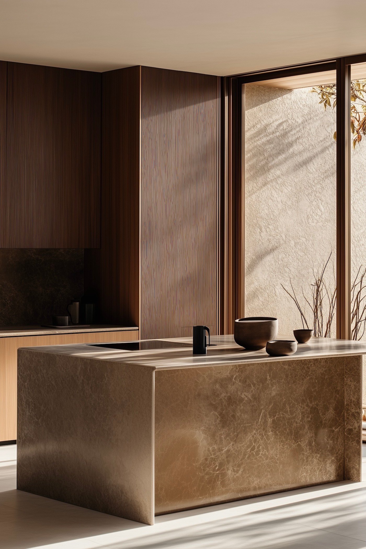 cuisine bois foncé bronze moderne design