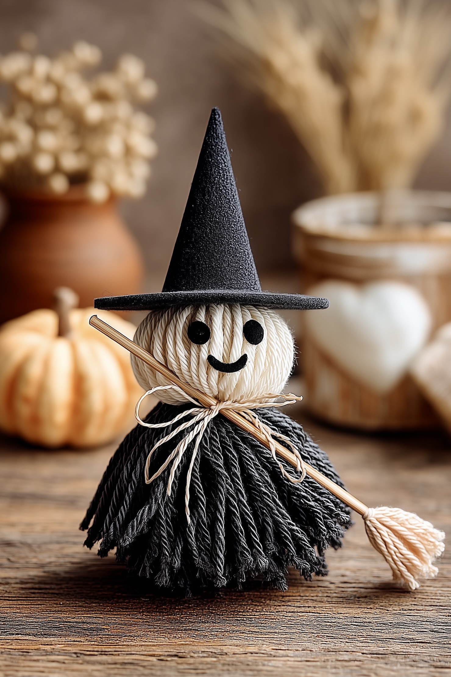 sorcière pompon laine personnage Halloween