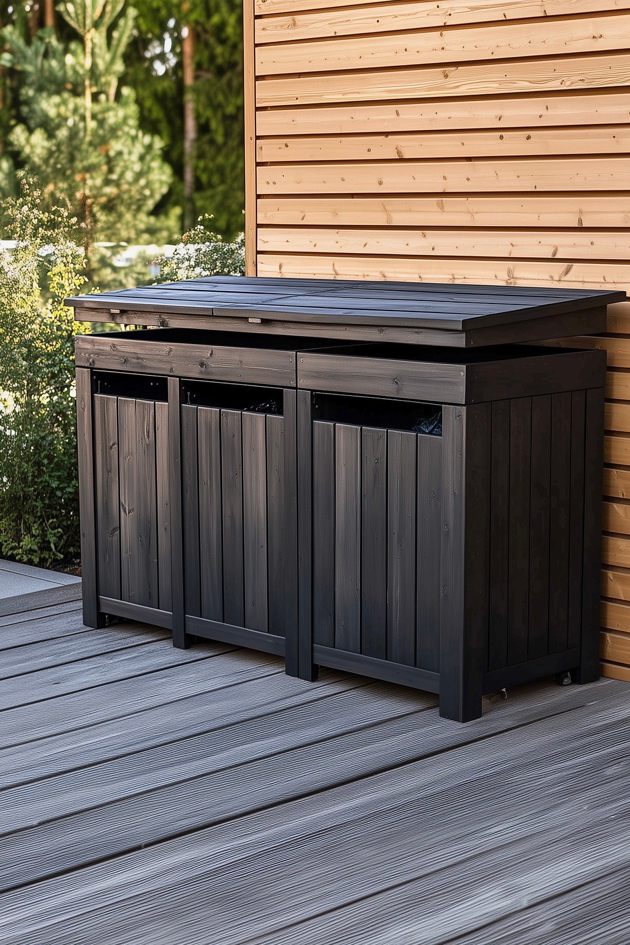 abri poubelles en bois noir à faire soi-même
