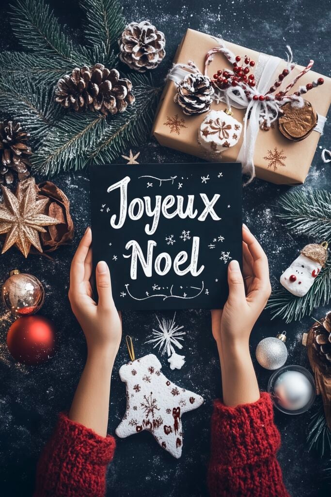 idée carte voeux Noël noir blanc