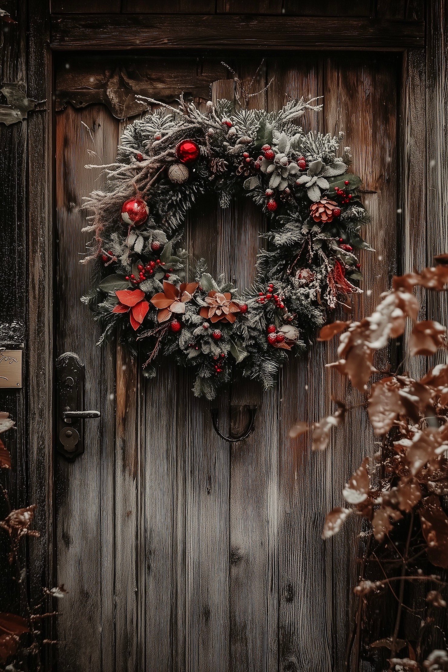 idée décoration porte maison montagne pour Noël