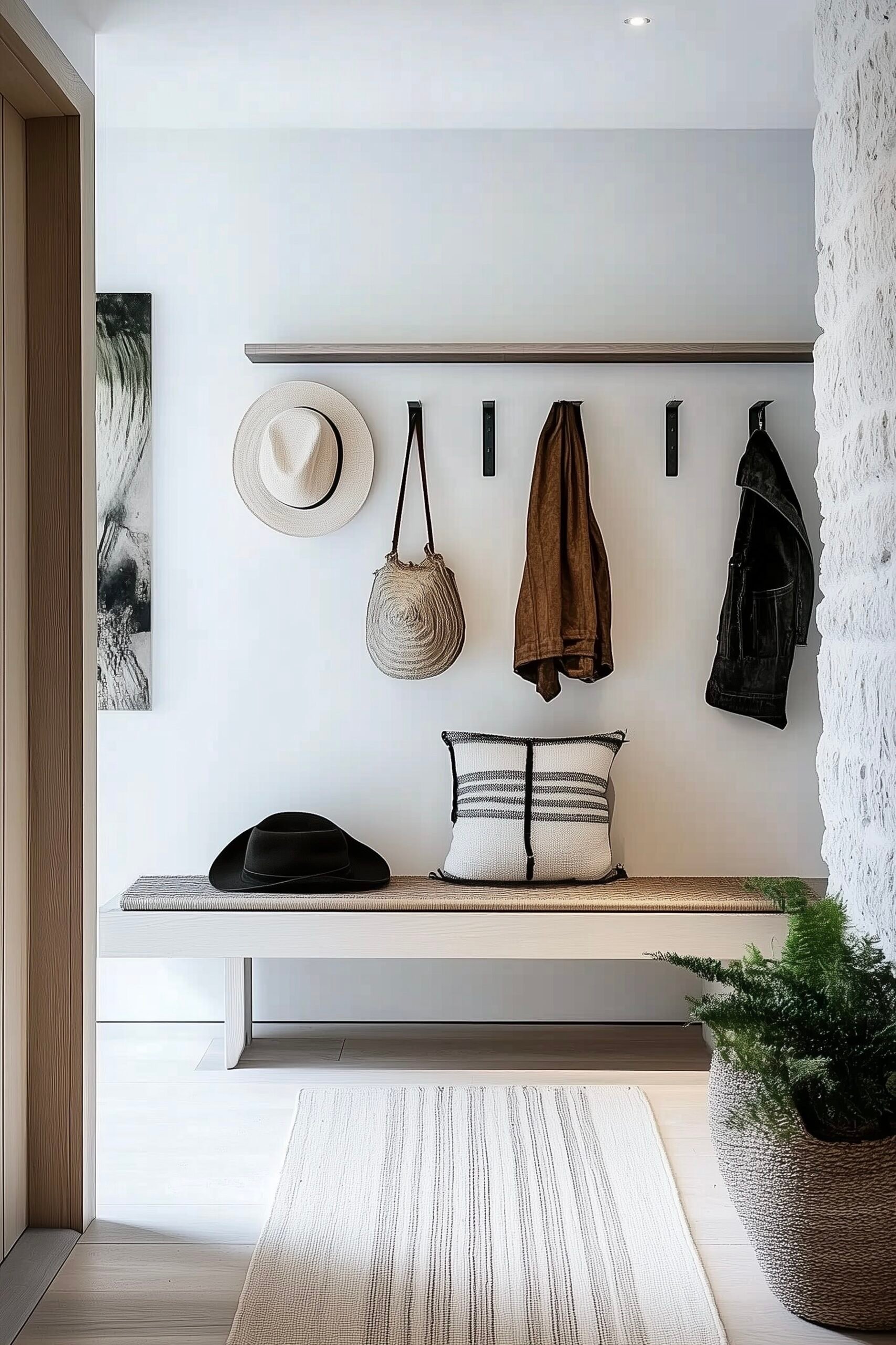 aménagement entrée couloir cosy banc porte-manteau