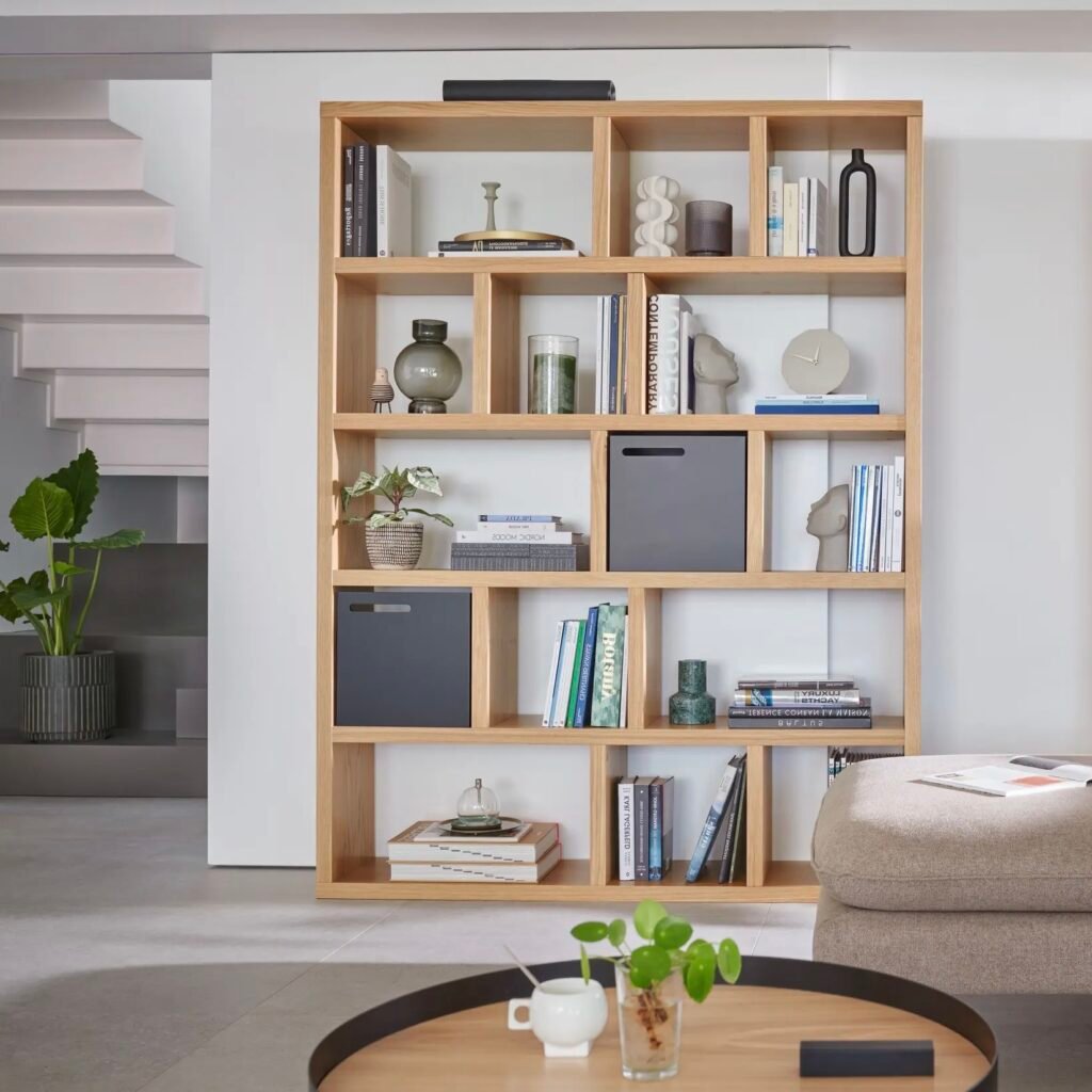 bibliothèque bois ouverte cloison graphique