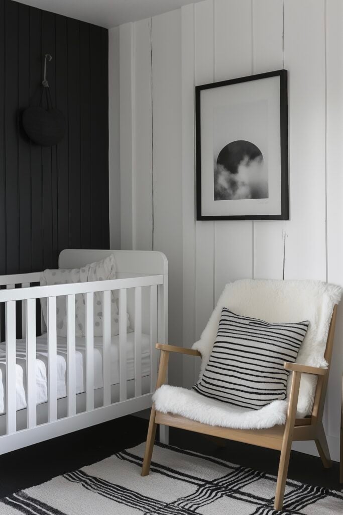 chambre bébé coin repos monochrome