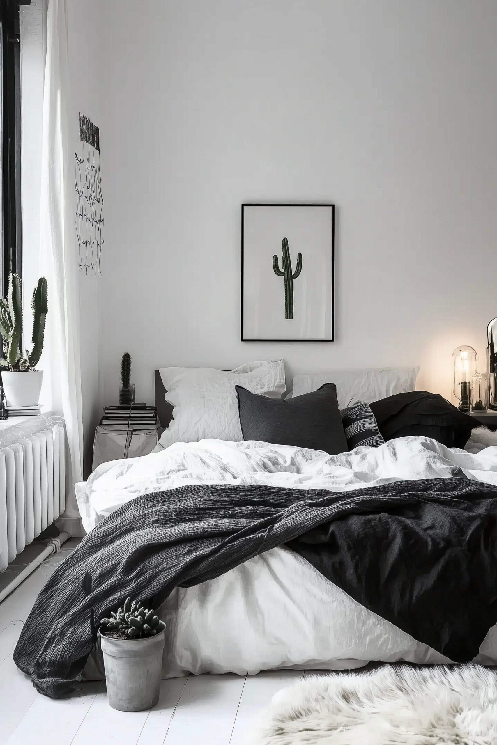 comment réussir décoration chaleureuse chambre noir blanc