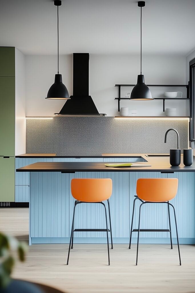 cuisine tricolore bleue verte orange moderne danoise