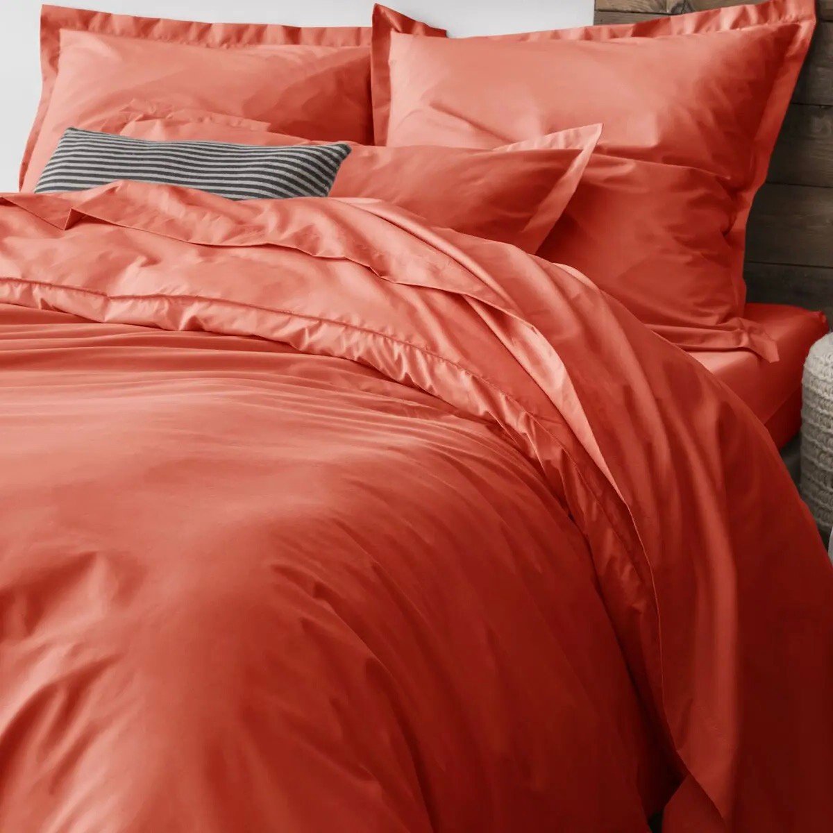 housse couette drap orange corail coton bio
