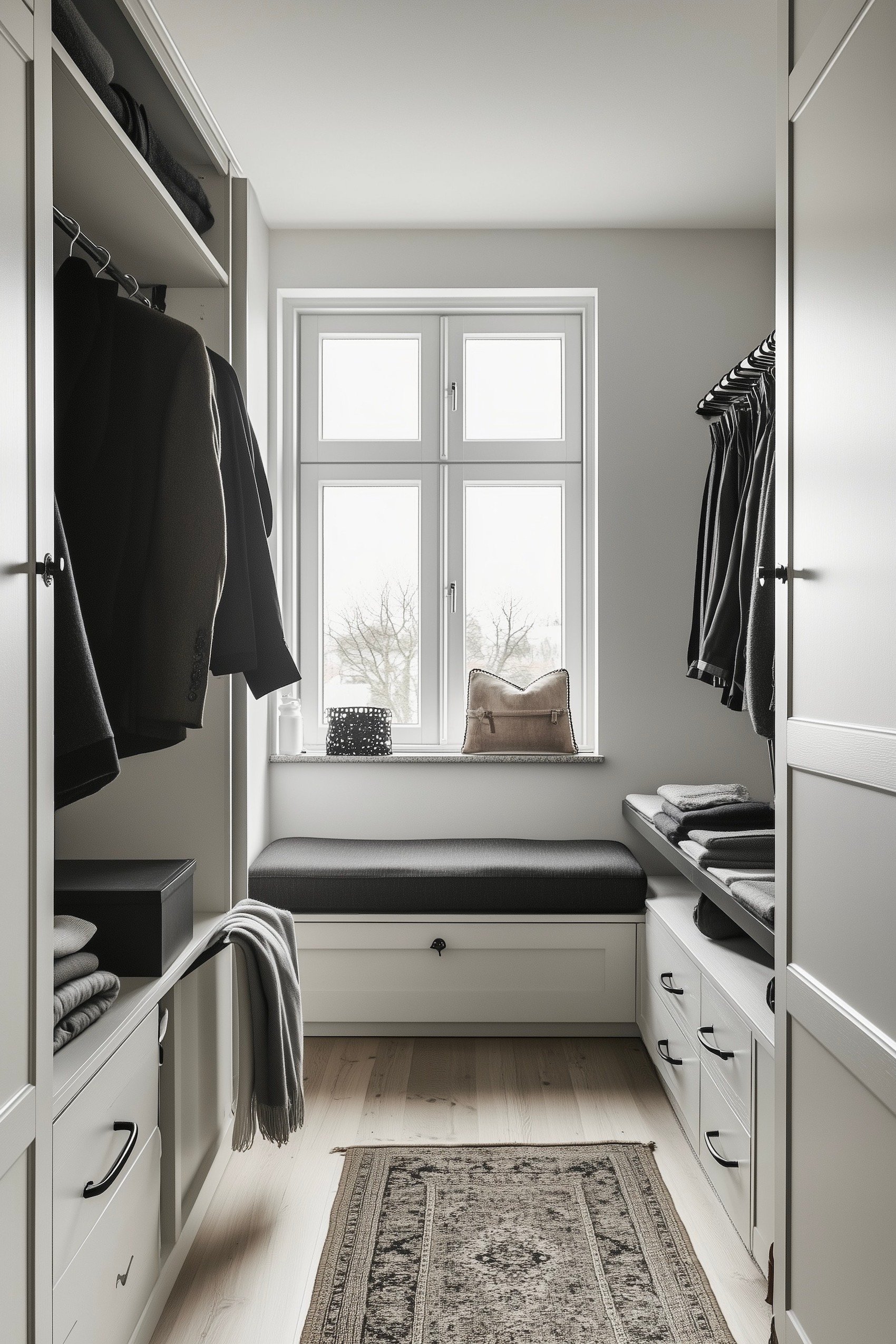 idée aménagement dressing en longueur couloir