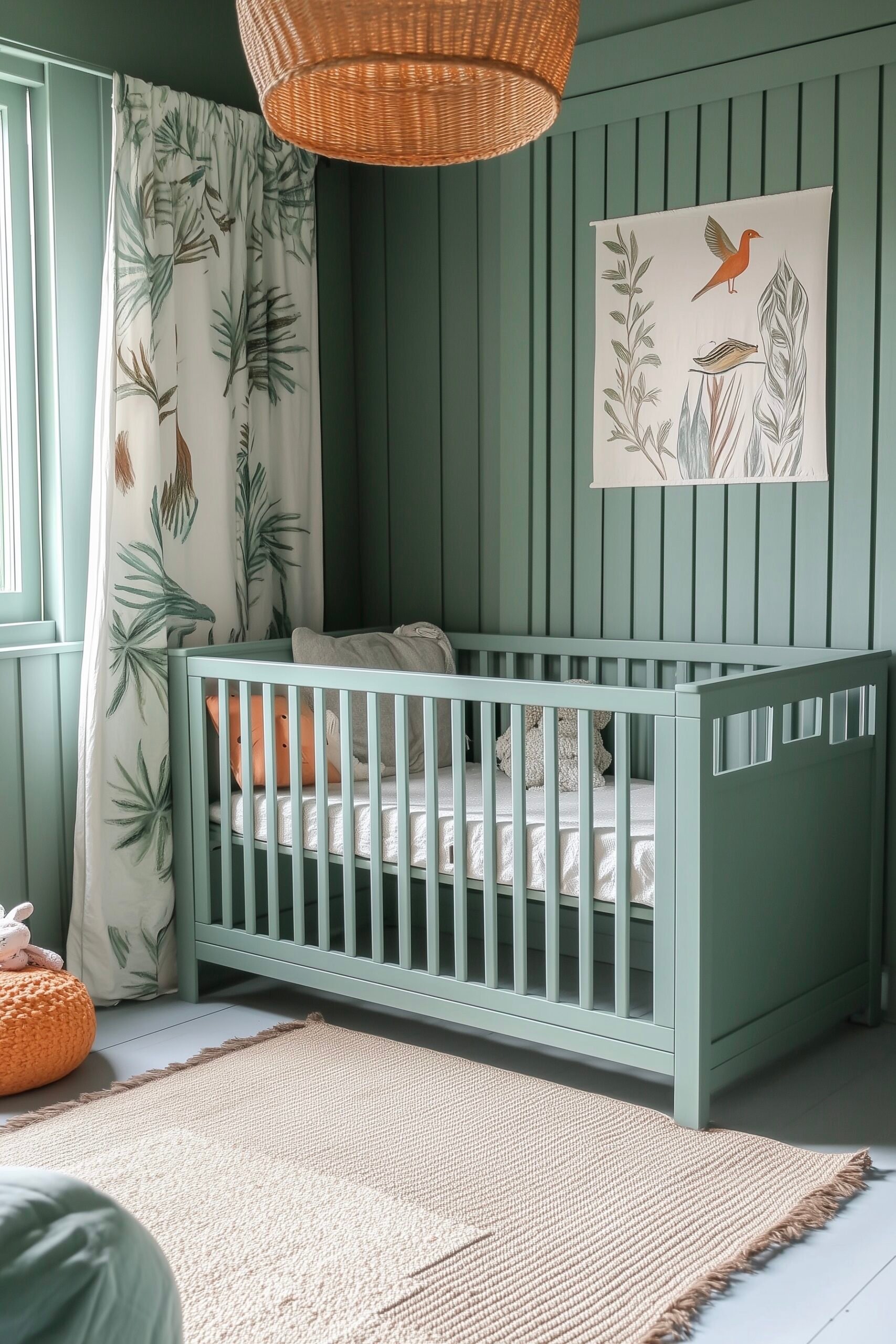 inspiration décoration chambre enfant verte orange jungle