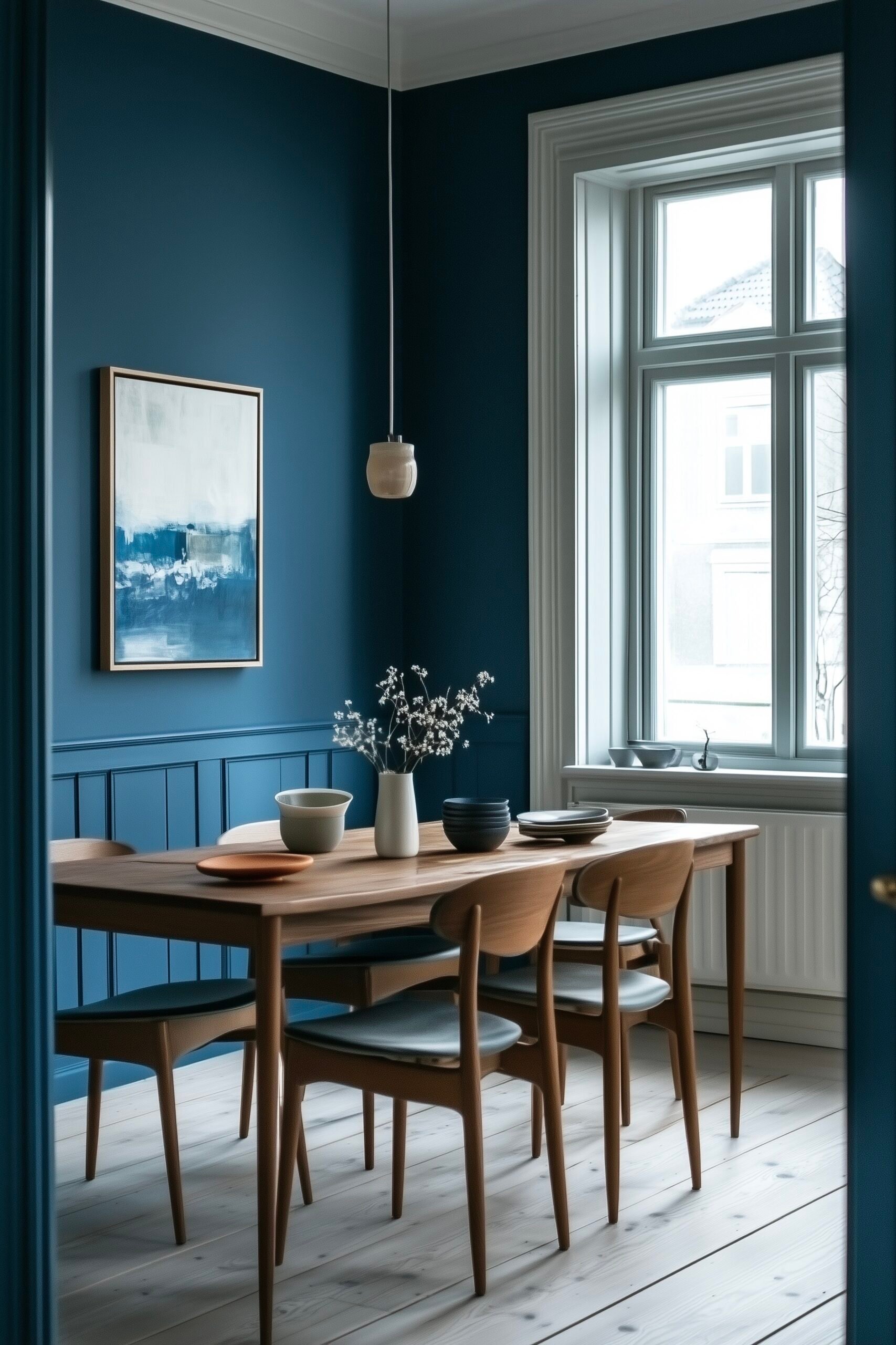 intérieur classique danois Copenhague mur bleu Klein