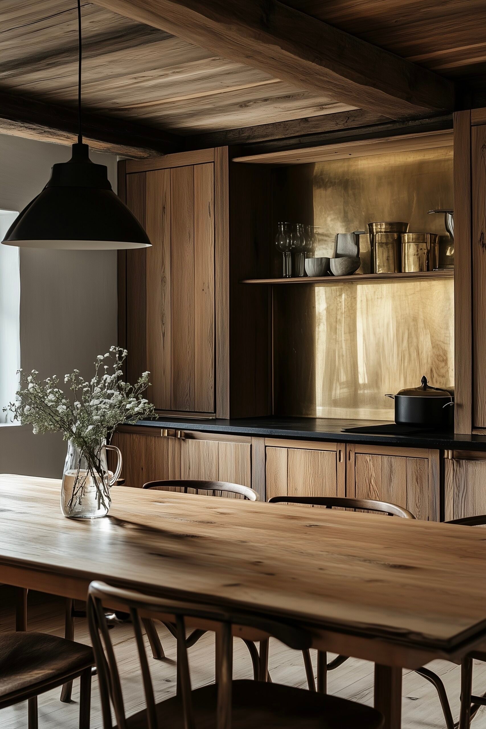 salle à manger style campagne cuisine bois laiton épurée