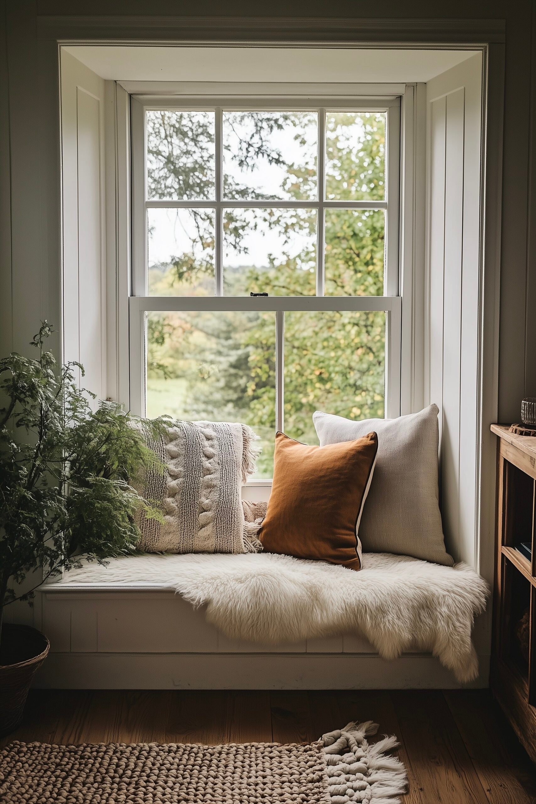 salon ambiance cosy coin lecture banc fenêtre