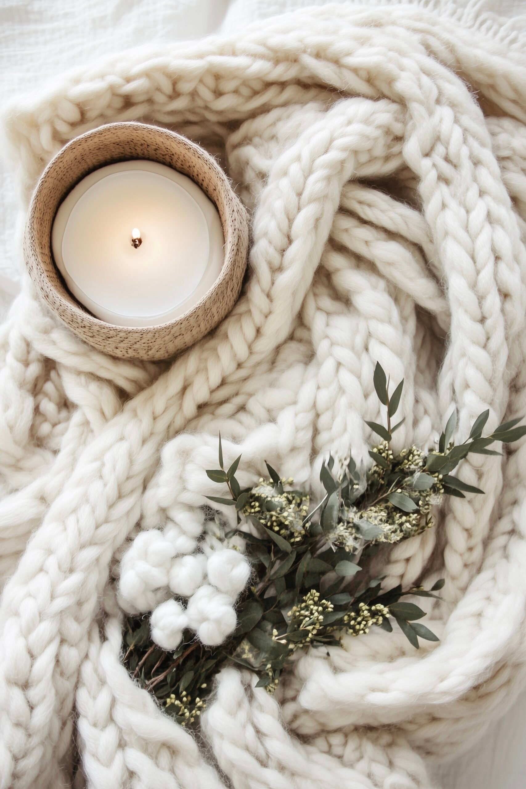 salon ambiance cosy plaid tricot géant avec bras