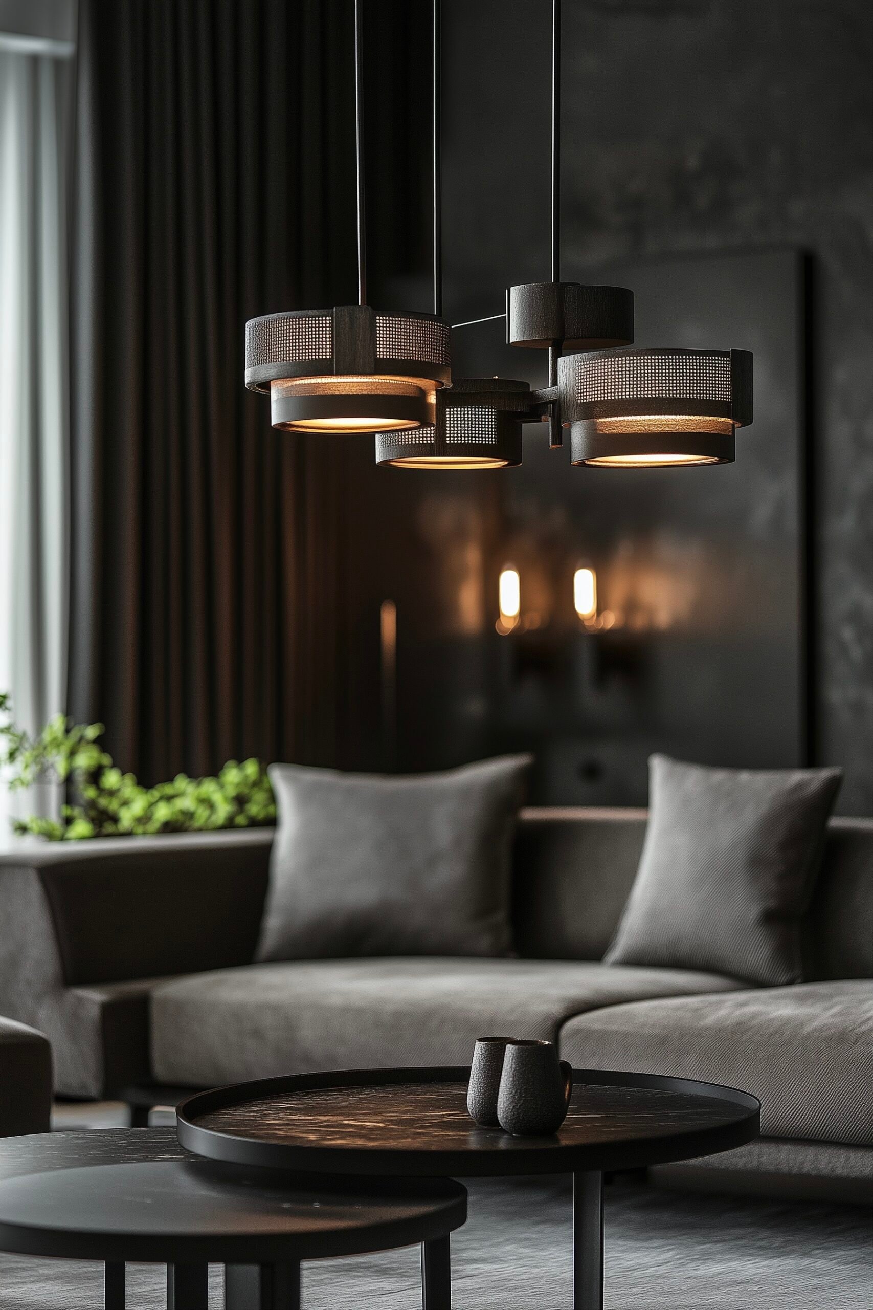 salon noir suspension art déco moderne