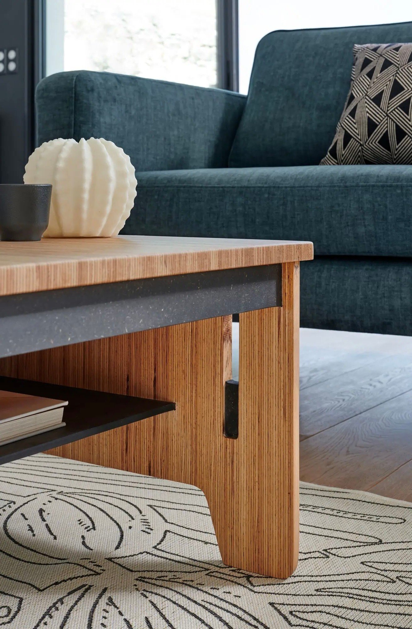 table basse bois massif ardoise tablette