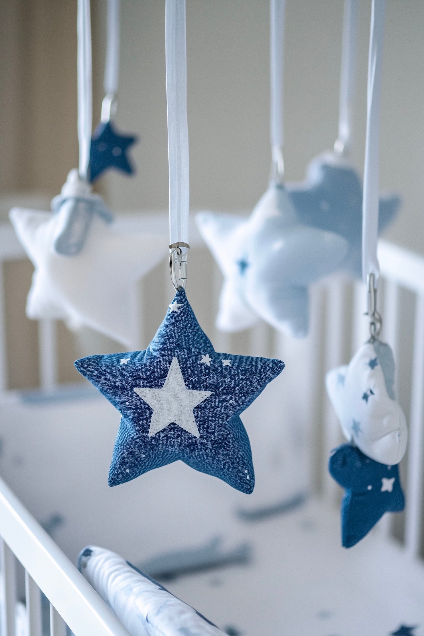 chambre bébé thème étoile garçon déco bleue blanche