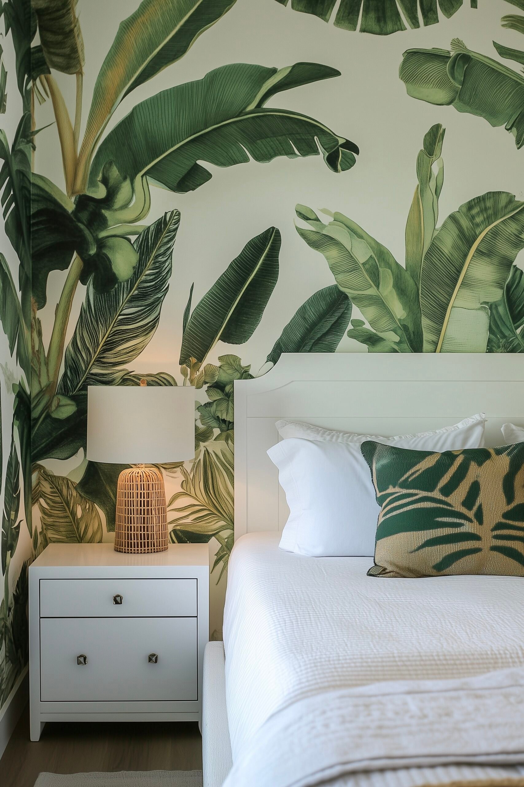 chambre blanche papier peint palmier géant