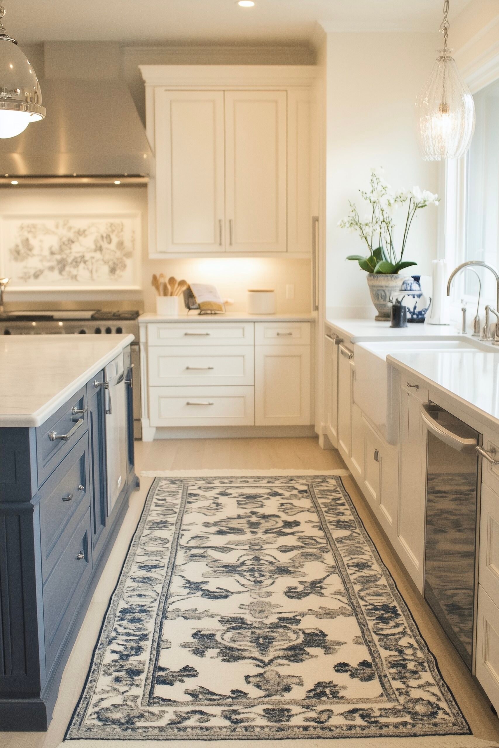 cuisine bicolore bleu blanche style campagne américaine