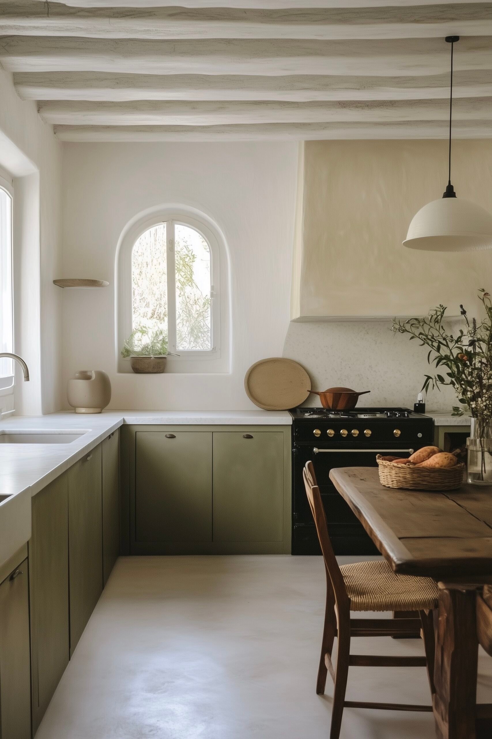 cuisine style campagne chic moderne vert olive blanche