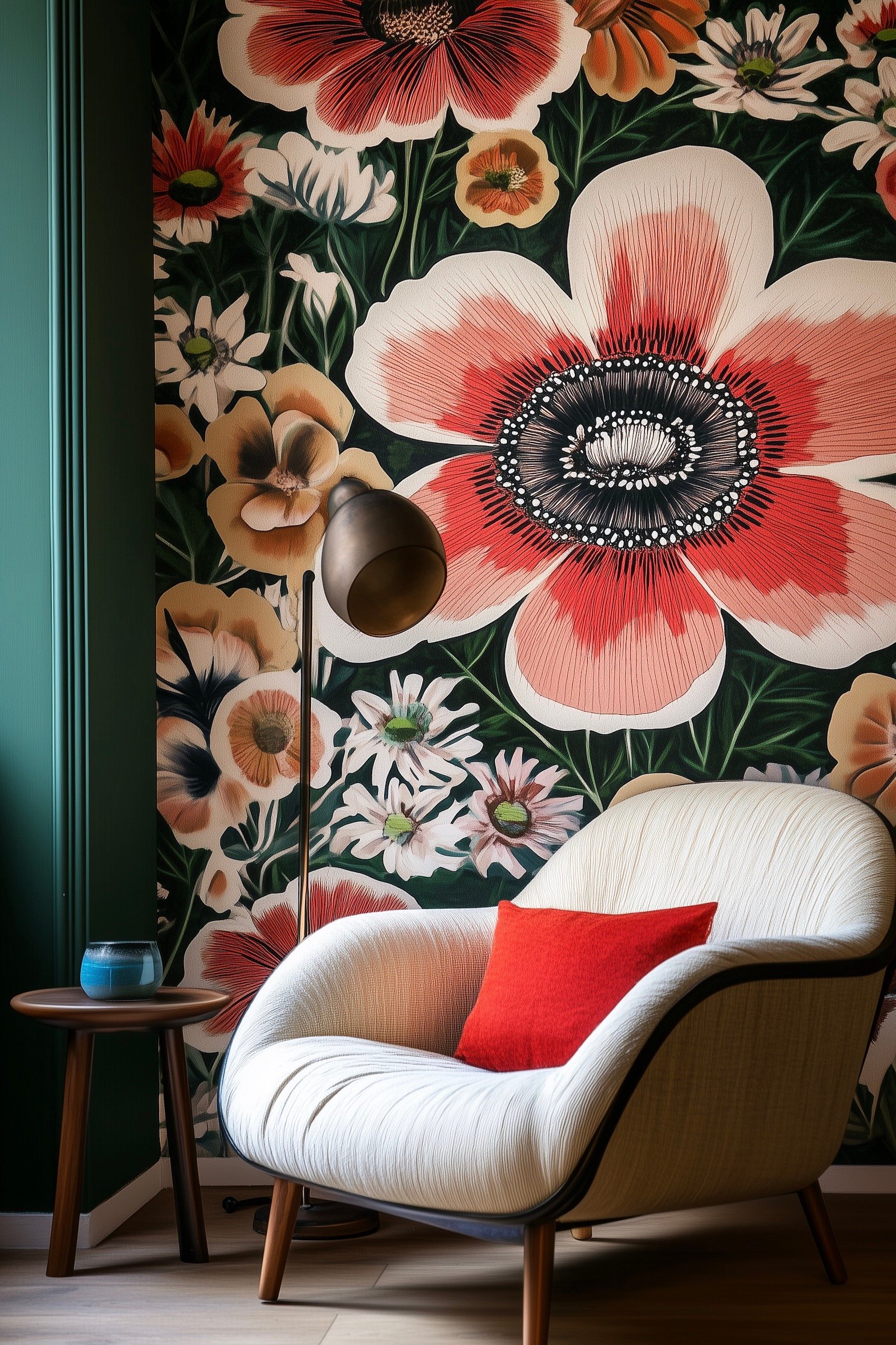 déco salon sixties papier peint floral xxl