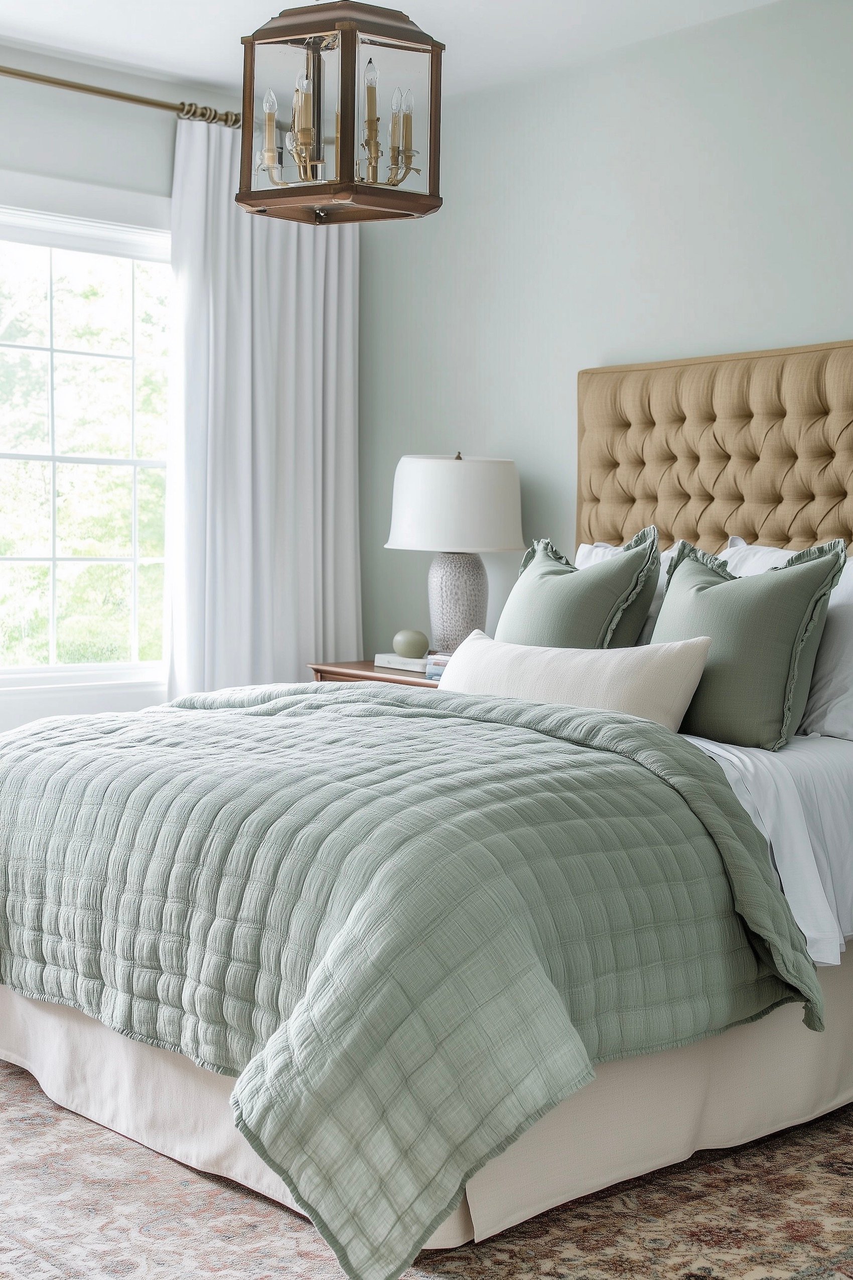 idée déco classique beige vert olive blanc