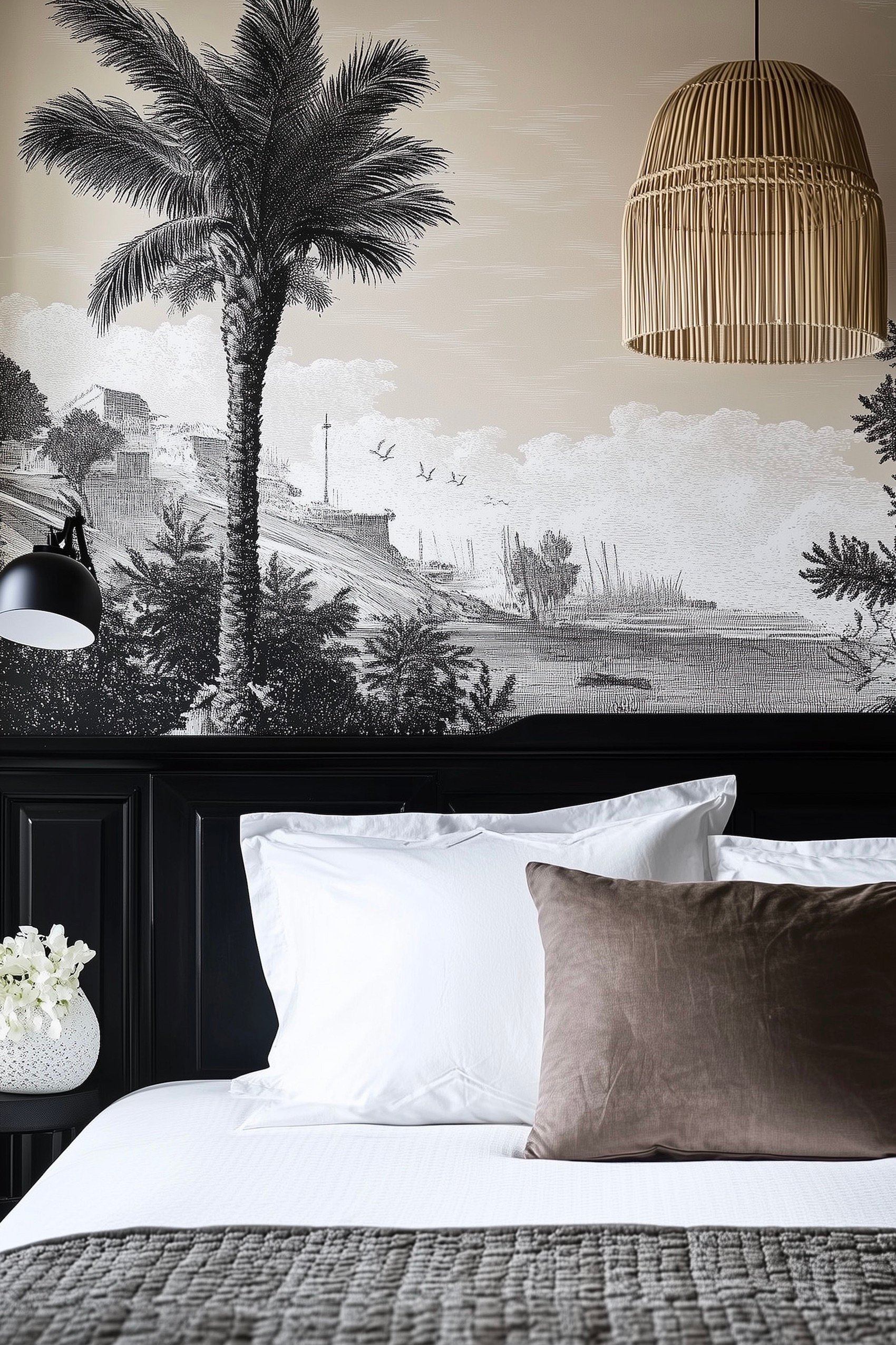 mélange soubassement peint noir décor bicolore