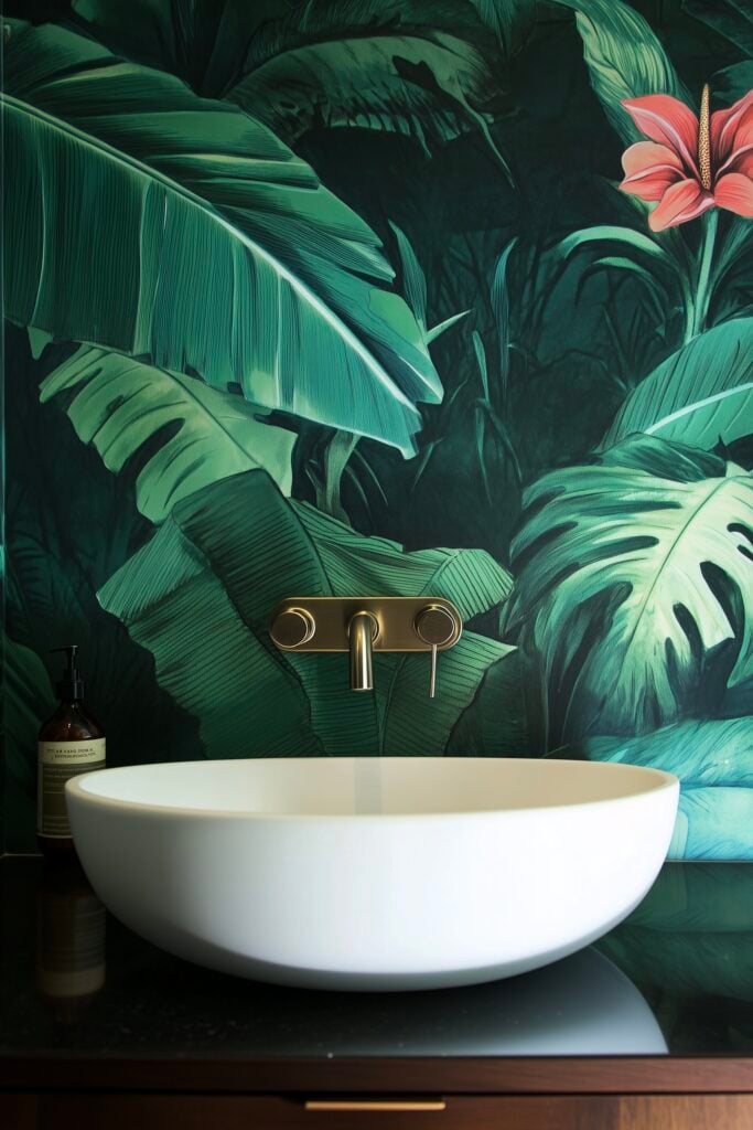 papier peint floral jungle salle de bains