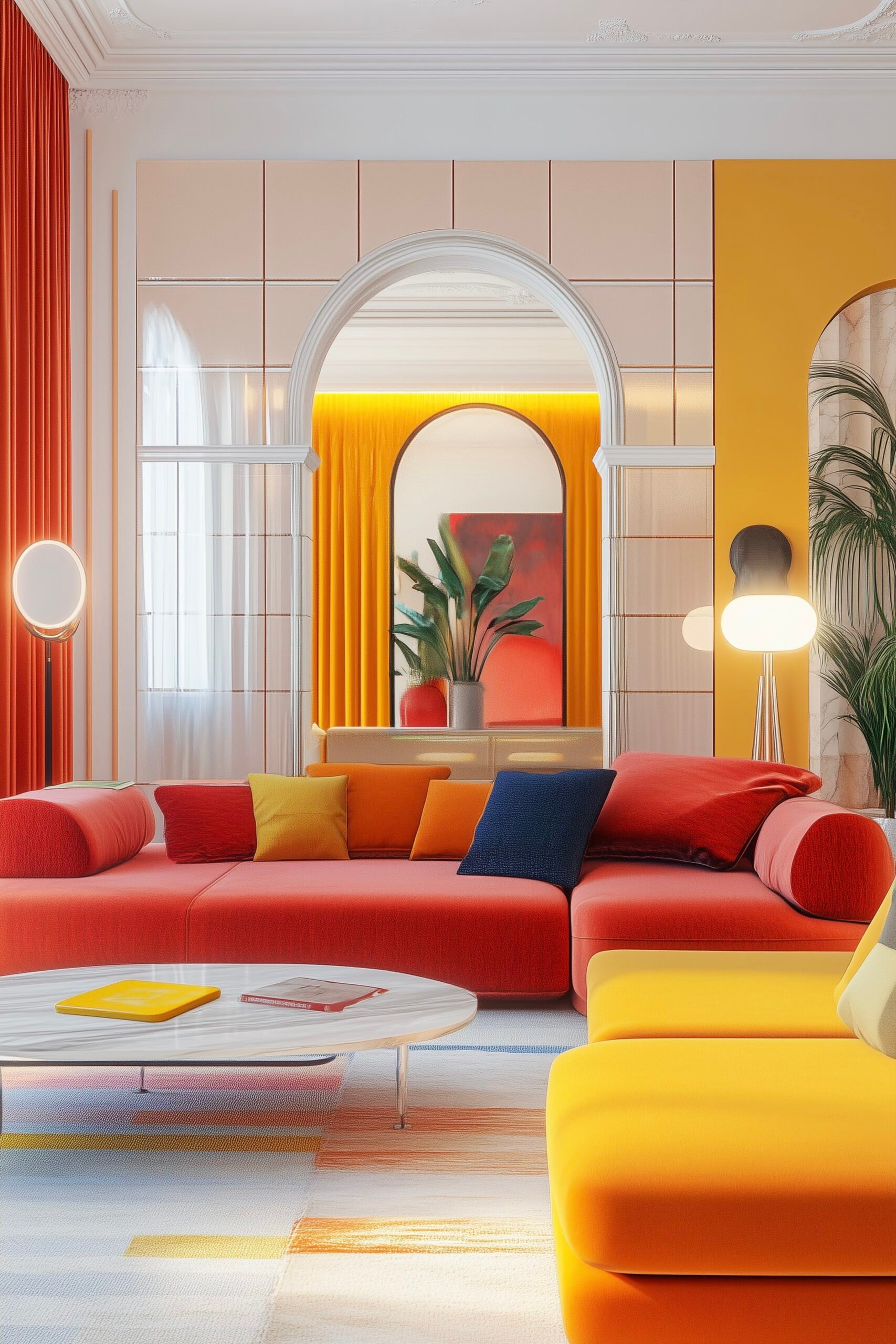 salon camaieux orange jaune rouge décoration joyeuse