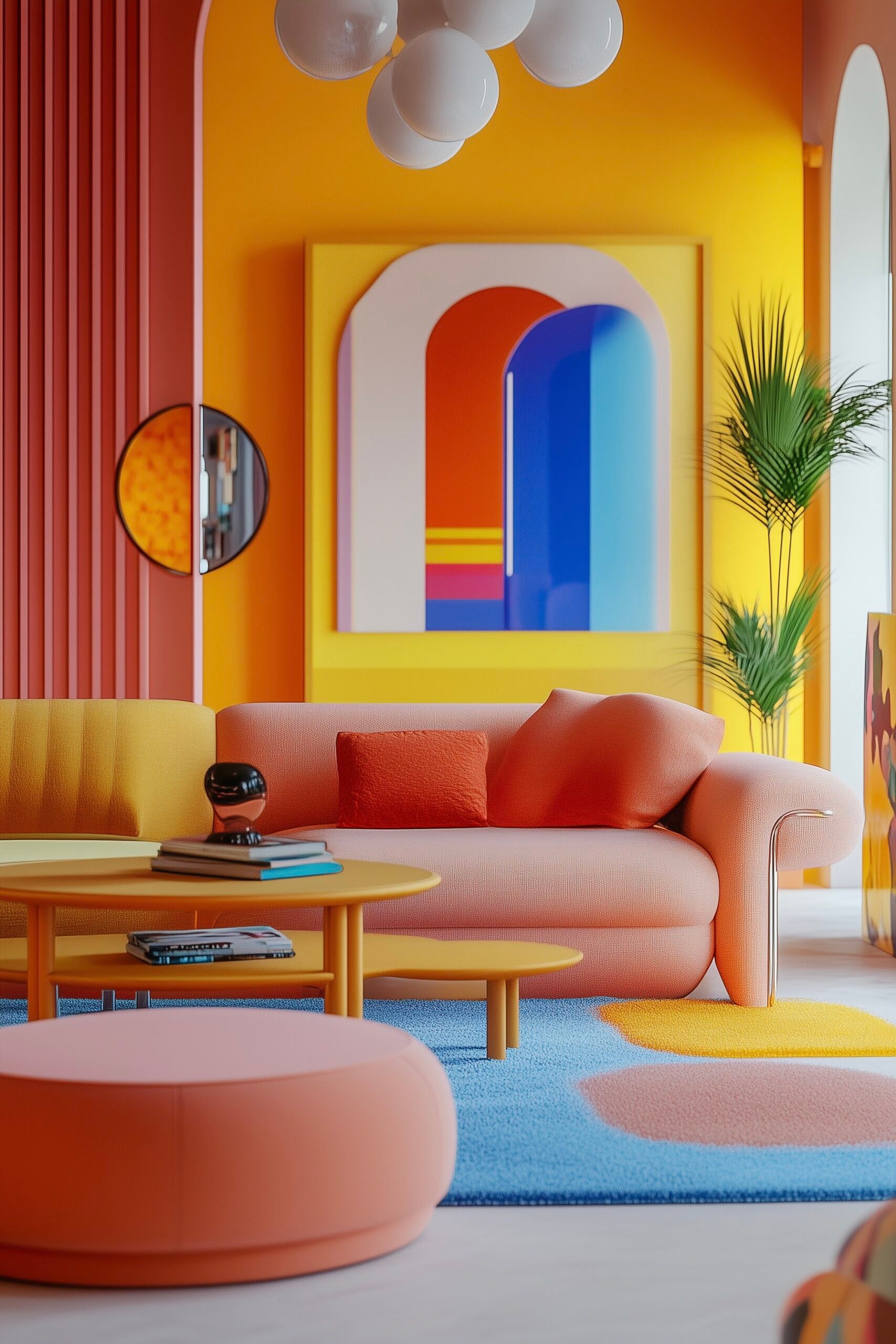 salon déco pop multicolore jaune rouge orange