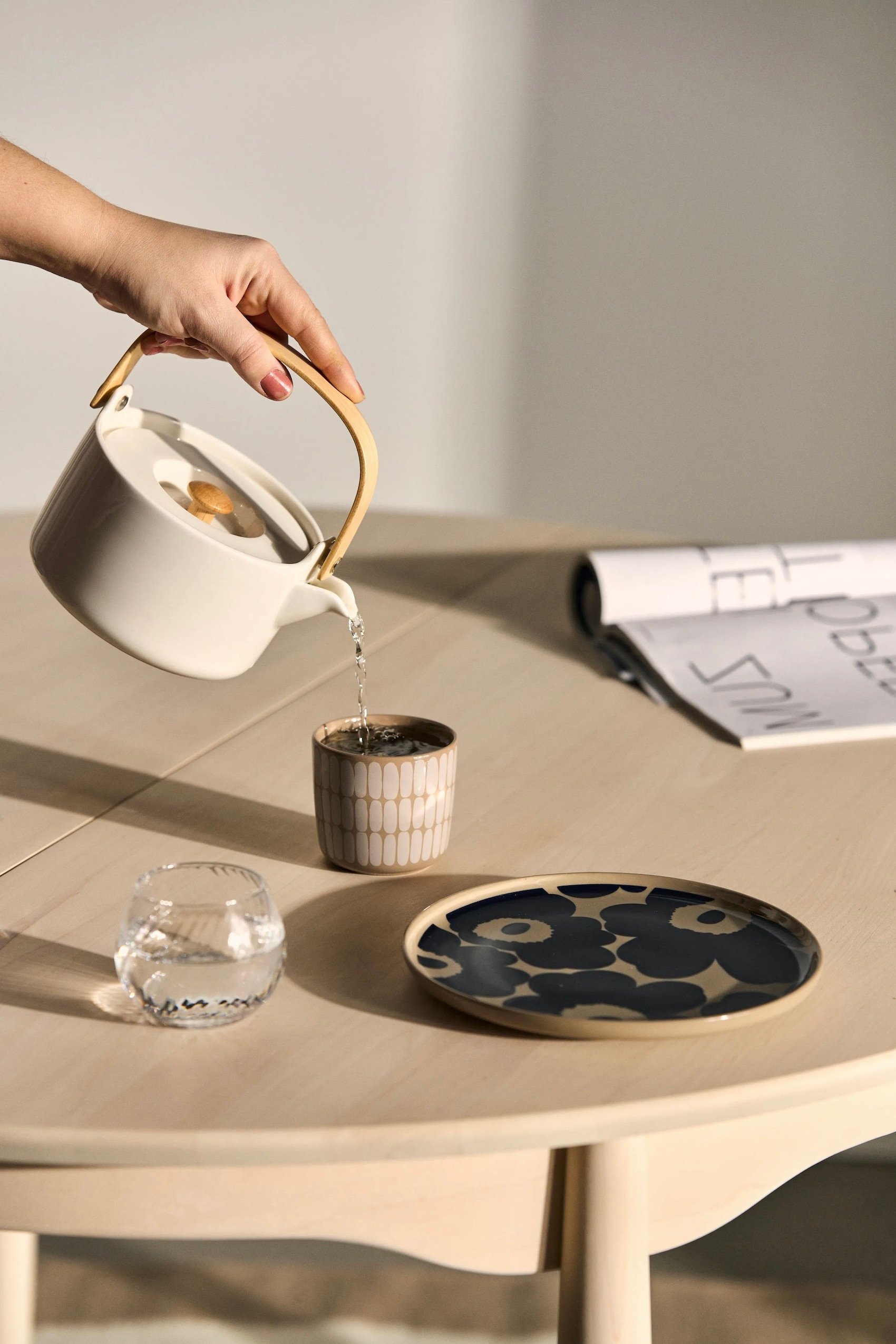 théière japandi bambou céramique blanche