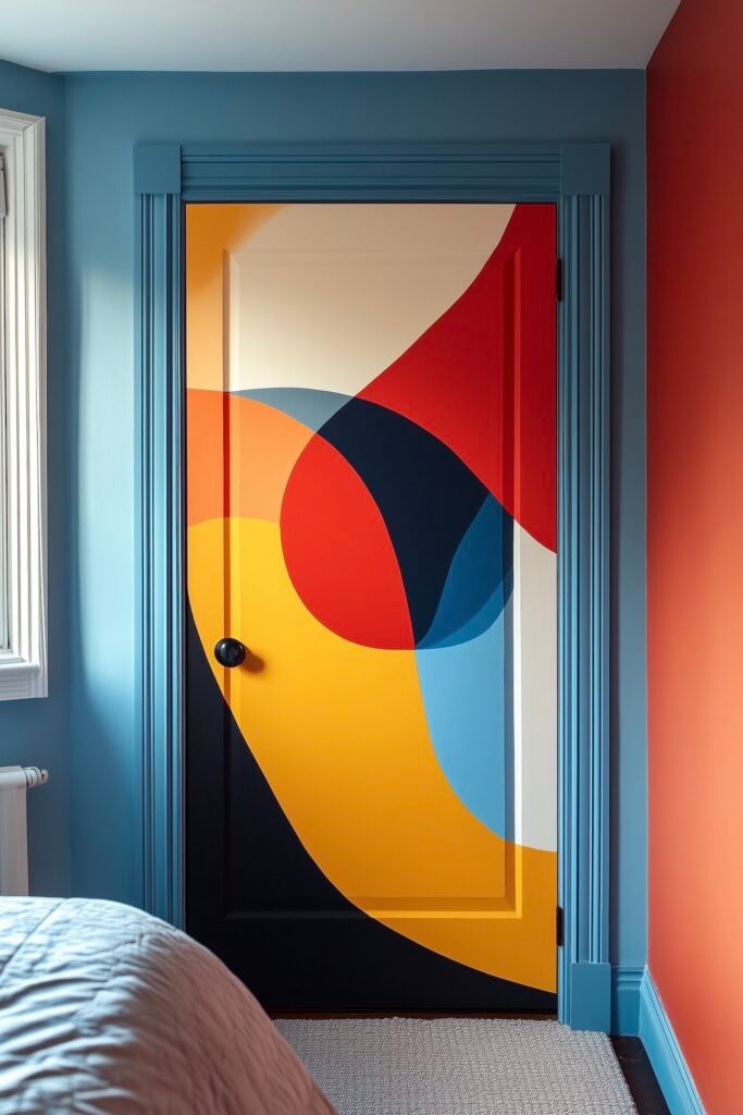 Peinture décoration porte couleurs primaires motif graphique