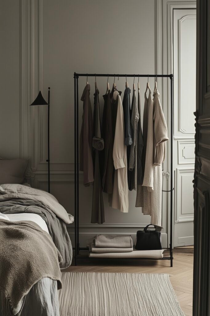 chambre appartement parisien moulures murs gris vert