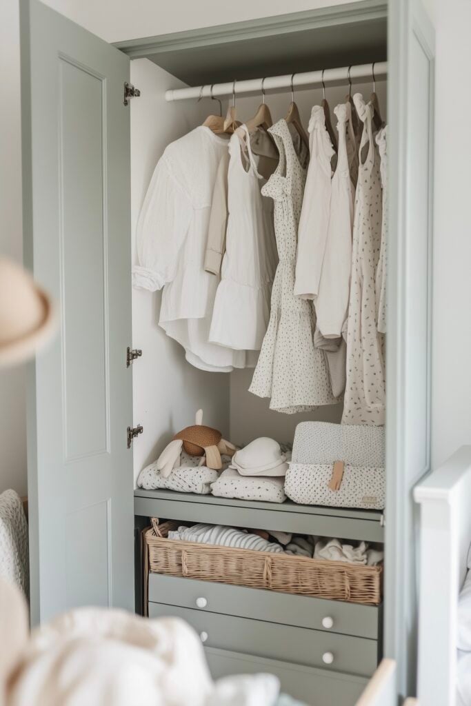 chambre bébé vert eau armoire parisienne rétro