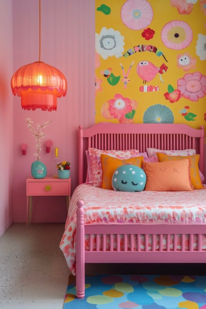 chambre enfant déco kawaii rose turquoise
