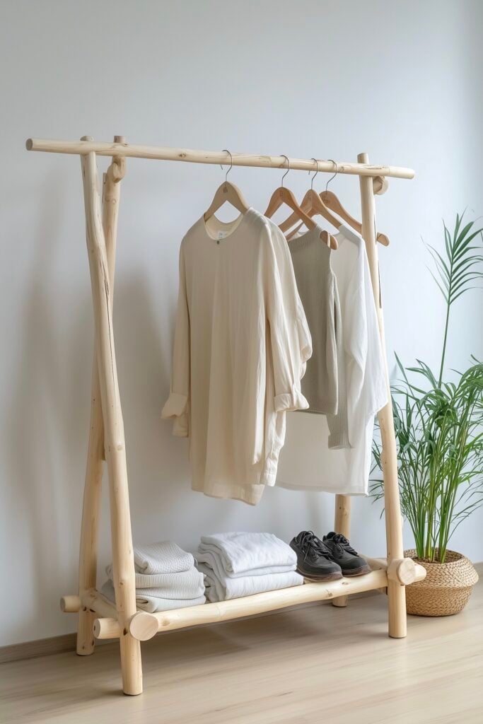 diy portant vêtement en branche bois