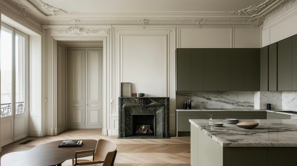 équipements malins cuisine moderne appartement cheminé - blog décoration