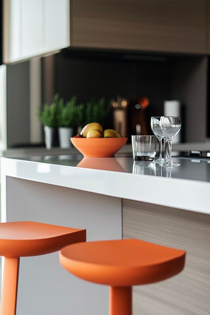 équipements malins cuisine tabouret orange déco inox