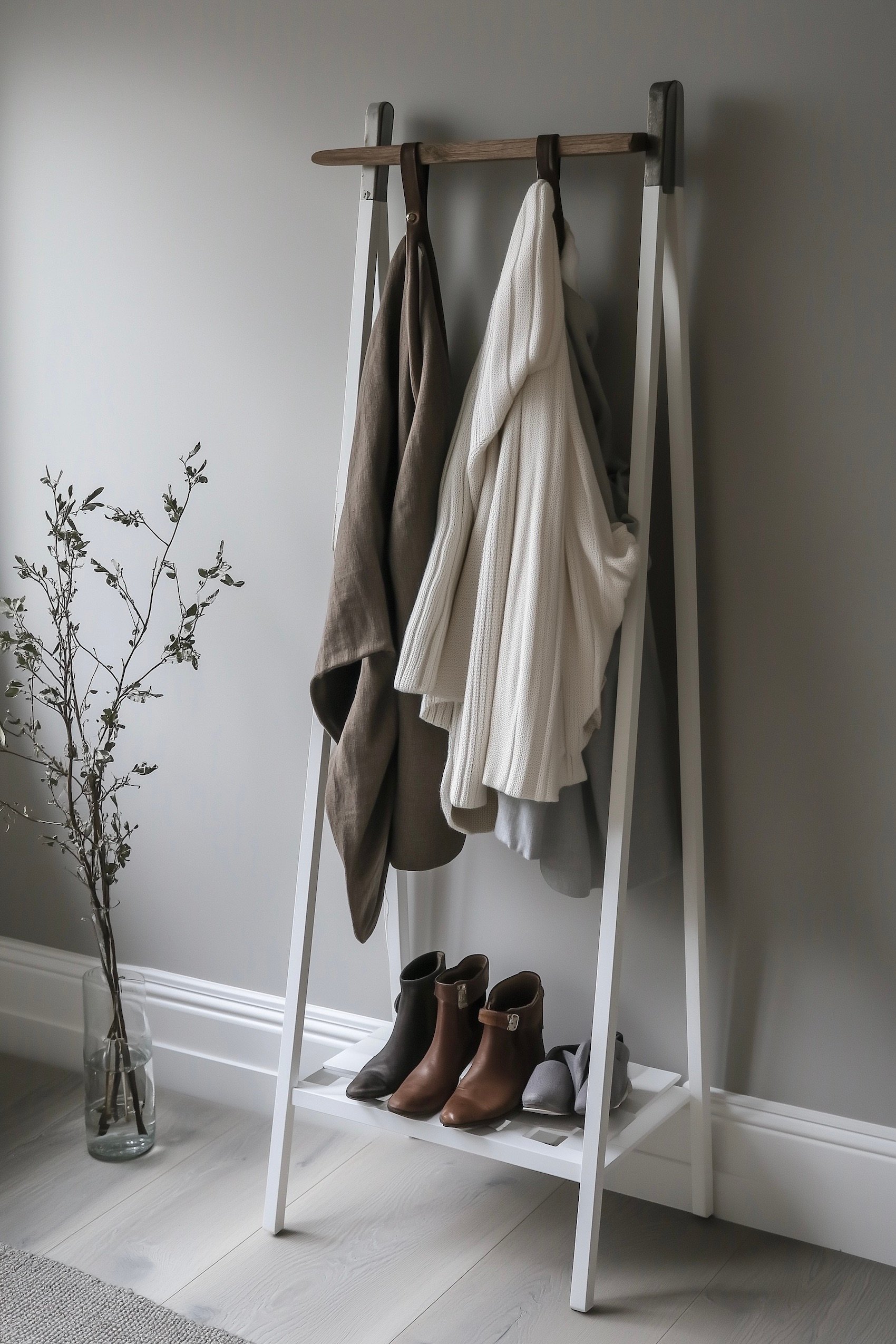 idée porte-manteau chaussures entrée bois blanc